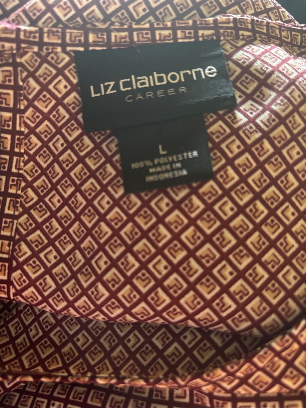 Liz Claiborne Dusty Burgundy Geometric-Print Long Sleeve Blouse - Picture 3 of 4
